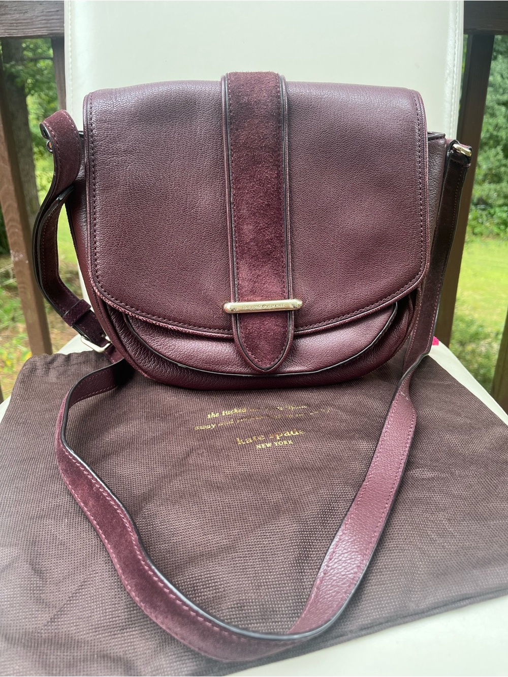 kate spade Burgundy Leather and Suede Crossbody Bag